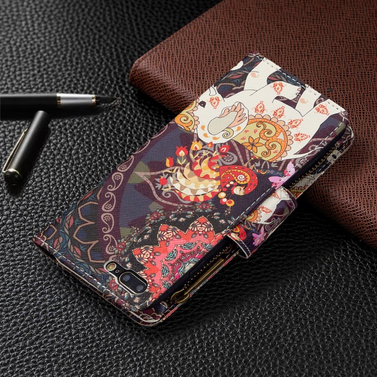 BF03 Pattern Printing Zipper Wallet Leather Phone Casing for iPhone 8 Plus/7 Plus 5.5 inch - Elephant-8