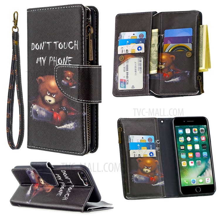 BF03 Pattern Printing Zipper Wallet Leather Phone Casing for iPhone 8 Plus/7 Plus 5.5 inch - Fierce Bear-1