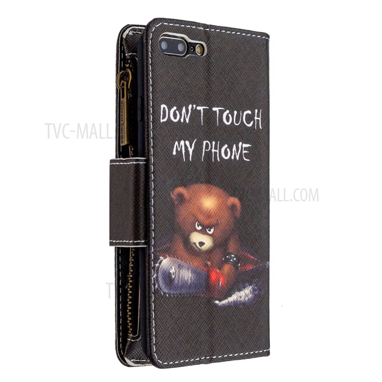 BF03 Pattern Printing Zipper Wallet Leather Phone Casing for iPhone 8 Plus/7 Plus 5.5 inch - Fierce Bear-3