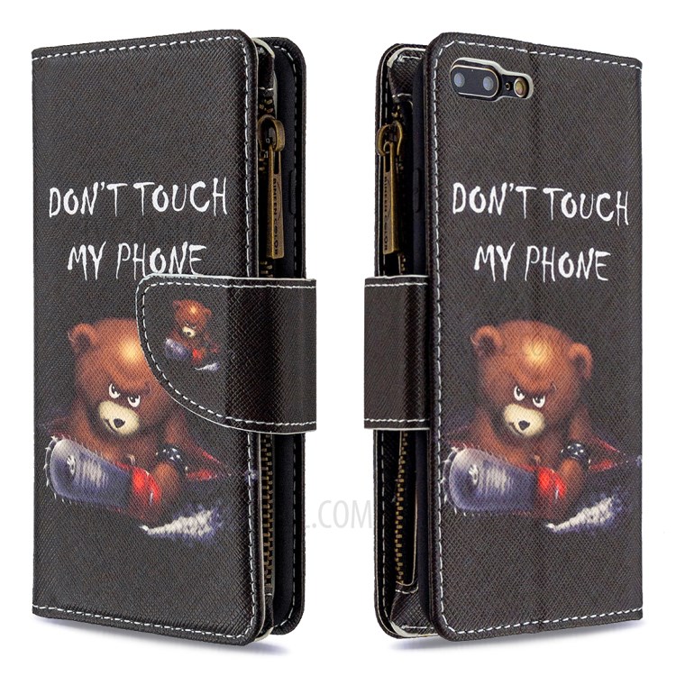 BF03 Pattern Printing Zipper Wallet Leather Phone Casing for iPhone 8 Plus/7 Plus 5.5 inch - Fierce Bear-4