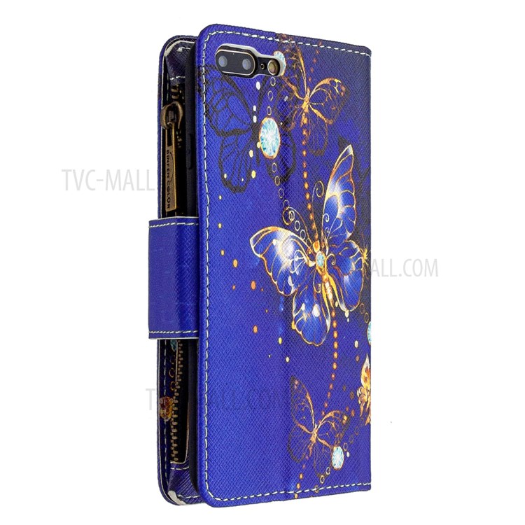 BF03 Pattern Printing Zipper Wallet Leather Phone Casing for iPhone 8 Plus/7 Plus 5.5 inch - Gold Butterfly-3
