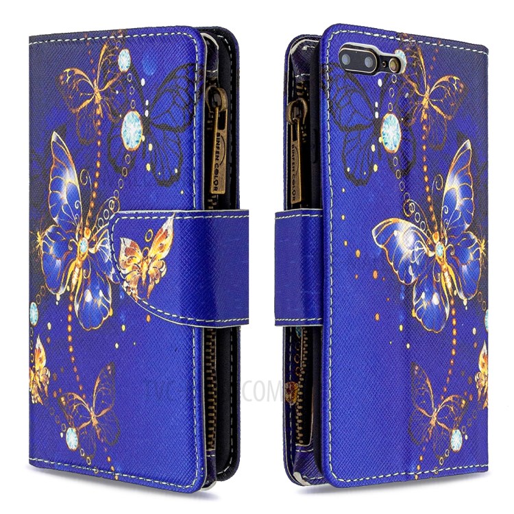 BF03 Pattern Printing Zipper Wallet Leather Phone Casing for iPhone 8 Plus/7 Plus 5.5 inch - Gold Butterfly-4