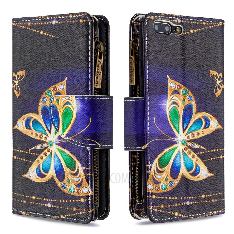 BF03 Pattern Printing Zipper Wallet Leather Phone Casing for iPhone 8 Plus/7 Plus 5.5 inch - Crystal Butterfly-4
