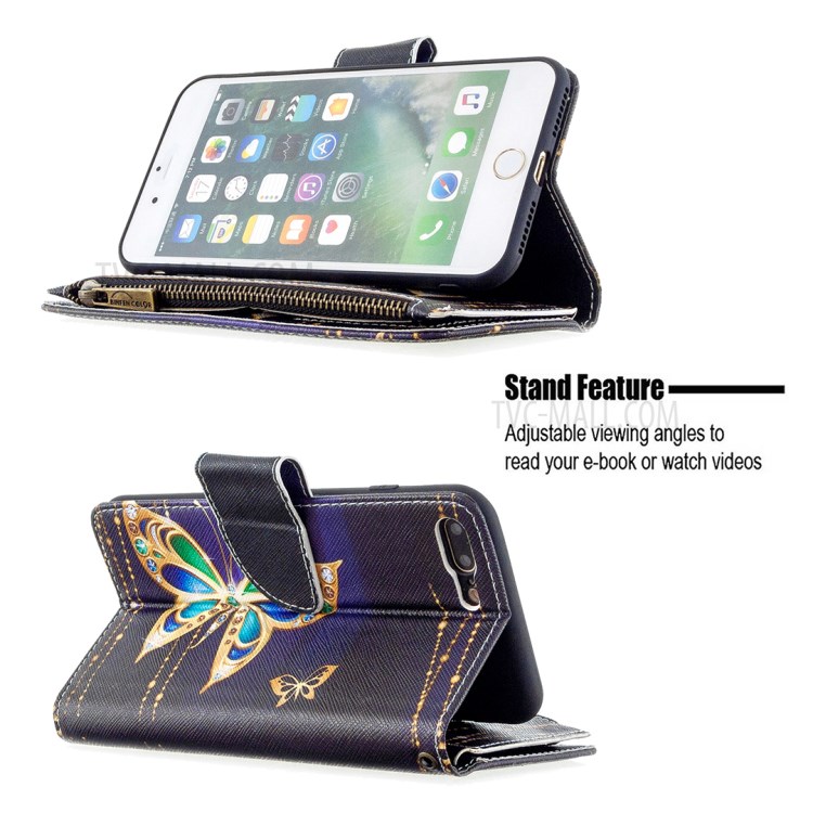 BF03 Pattern Printing Zipper Wallet Leather Phone Casing for iPhone 8 Plus/7 Plus 5.5 inch - Crystal Butterfly-5