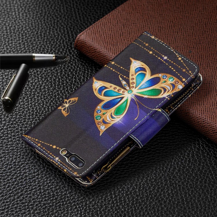 BF03 Pattern Printing Zipper Wallet Leather Phone Casing for iPhone 8 Plus/7 Plus 5.5 inch - Crystal Butterfly-8