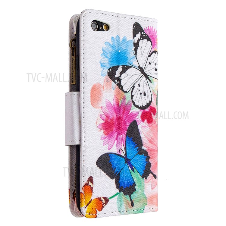 Padrão BF03 Impressão Escudo Protetor Carteira De Couro Com Zíper Para IPhone 6 Plus / 6s Acrescida De 5,5 Polegadas - Azul E Borboleta Branca-3