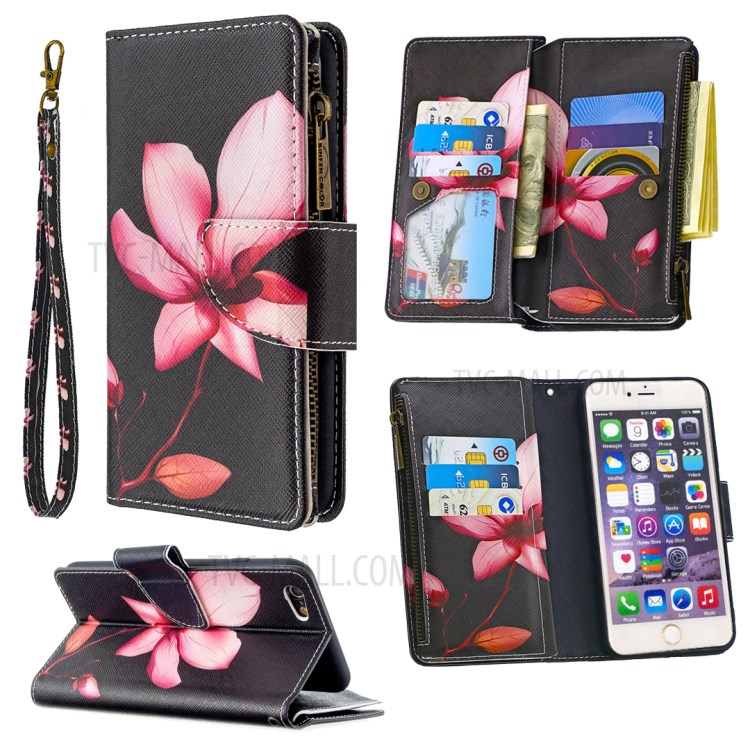 BF03 Pattern Printing Zipper Wallet Leather Protective Shell for iPhone 6 Plus/6S Plus 5.5 inch - Flower-1