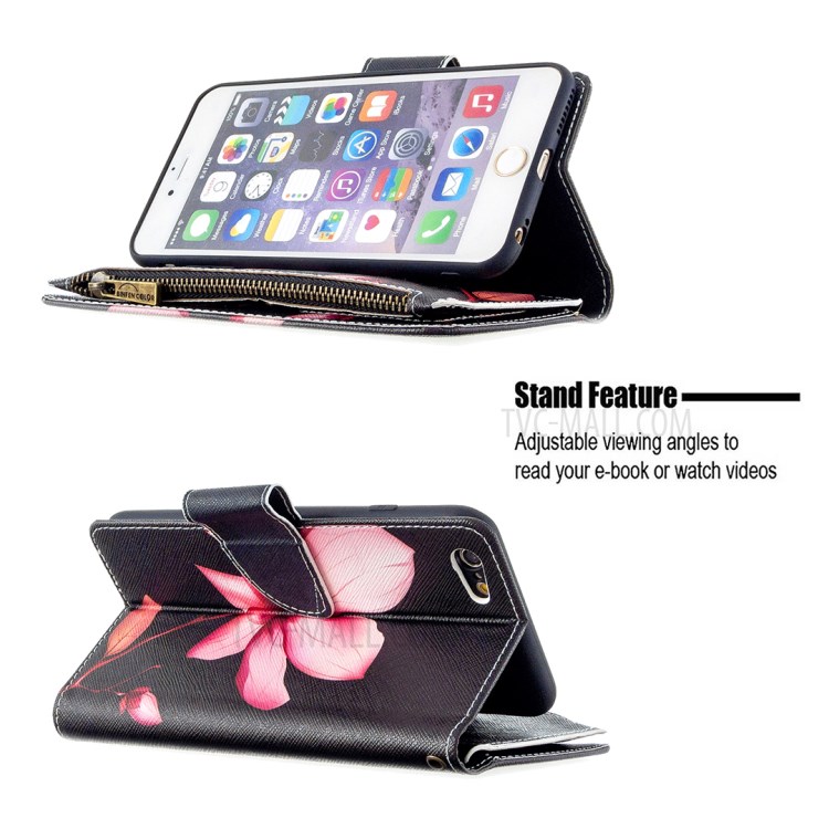 BF03 Pattern Printing Zipper Wallet Leather Protective Shell for iPhone 6 Plus/6S Plus 5.5 inch - Flower-5