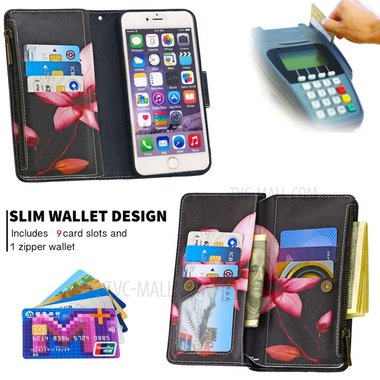 BF03 Pattern Printing Zipper Wallet Leather Protective Shell for iPhone 6 Plus/6S Plus 5.5 inch - Flower-6