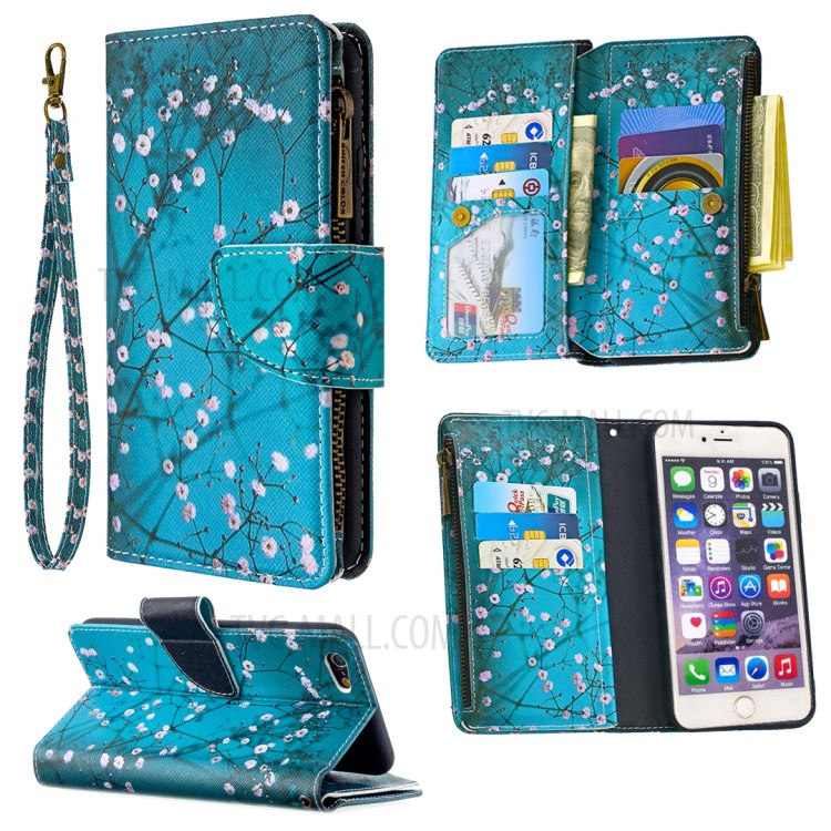 BF03 Pattern Printing Zipper Wallet Leather Protective Shell for iPhone 6 Plus/6S Plus 5.5 inch - Plum Blossom-1