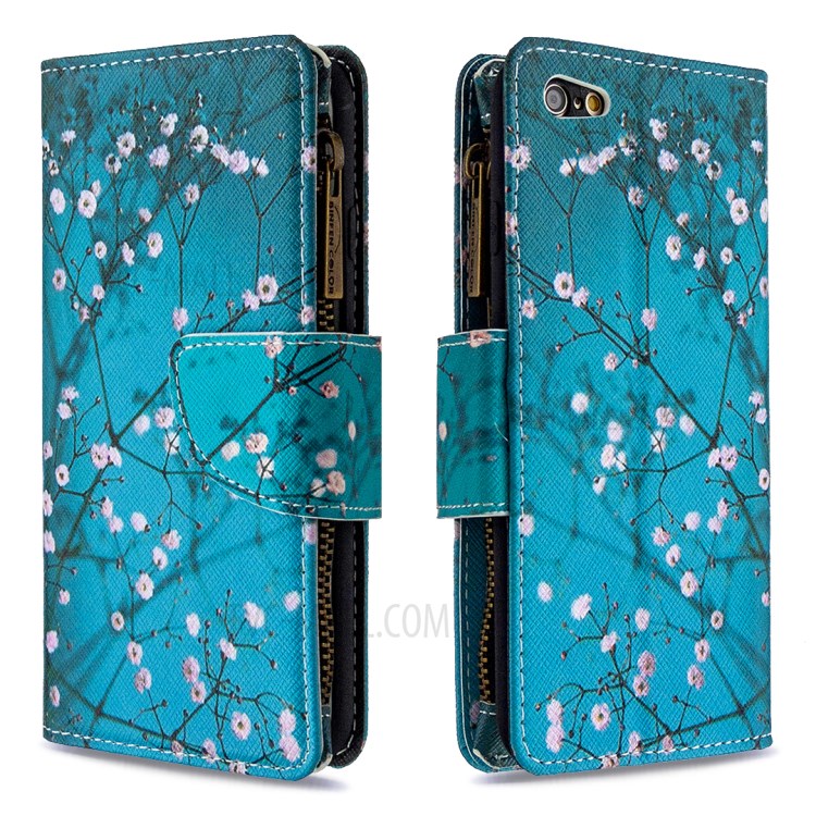 BF03 Pattern Printing Zipper Wallet Leather Protective Shell for iPhone 6 Plus/6S Plus 5.5 inch - Plum Blossom-4