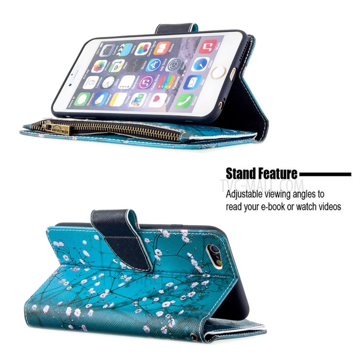 BF03 Pattern Printing Zipper Wallet Leather Protective Shell for iPhone 6 Plus/6S Plus 5.5 inch - Plum Blossom-5