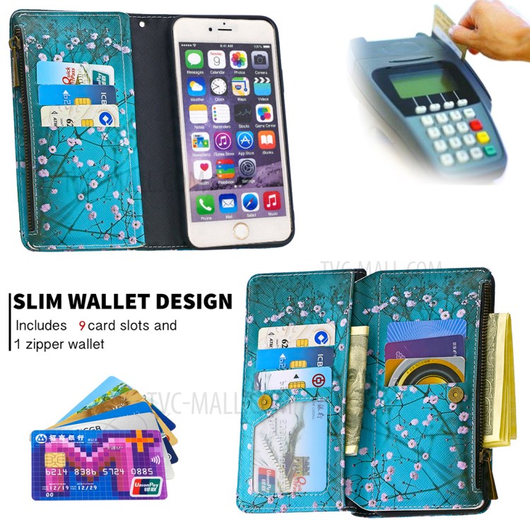 BF03 Pattern Printing Zipper Wallet Leather Protective Shell for iPhone 6 Plus/6S Plus 5.5 inch - Plum Blossom-6
