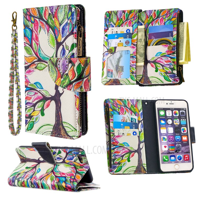BF03 Pattern Printing Zipper Wallet Leather Protective Shell for iPhone 6 Plus/6S Plus 5.5 inch - Life Tree-1