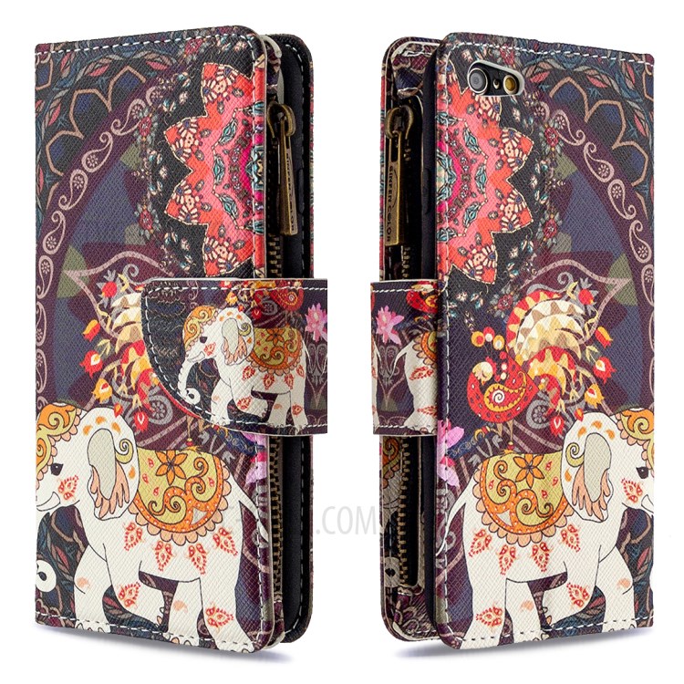 BF03 Pattern Printing Zipper Wallet Leather Protective Shell for iPhone 6 Plus/6S Plus 5.5 inch - Elephant-4