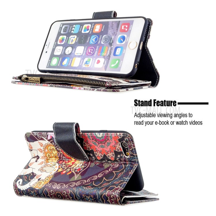 BF03 Pattern Printing Zipper Wallet Leather Protective Shell for iPhone 6 Plus/6S Plus 5.5 inch - Elephant-5
