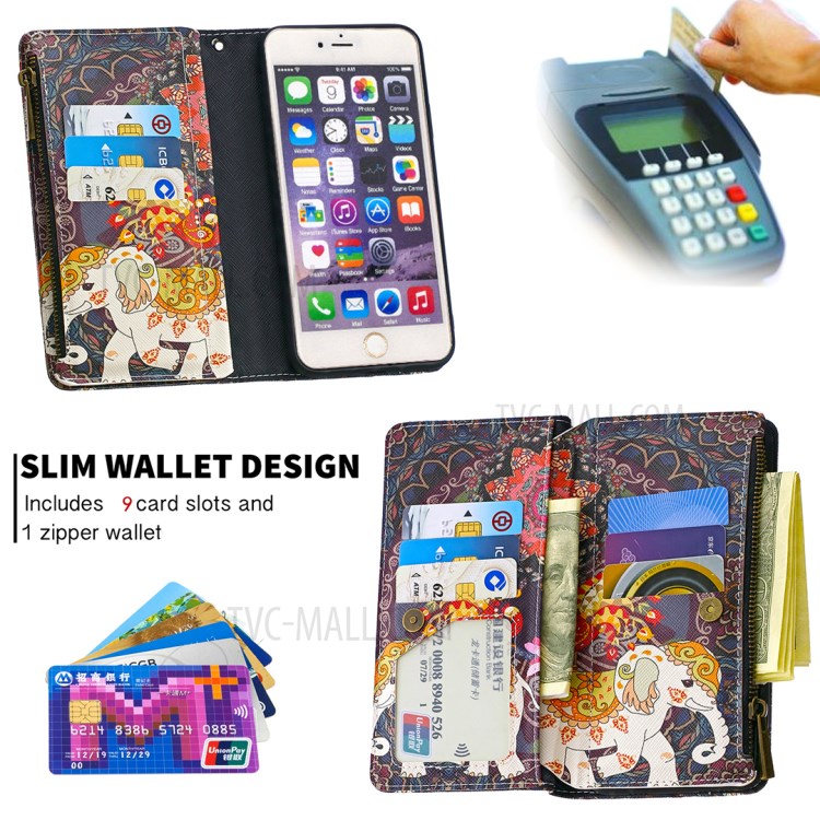 BF03 Pattern Printing Zipper Wallet Leather Protective Shell for iPhone 6 Plus/6S Plus 5.5 inch - Elephant-6