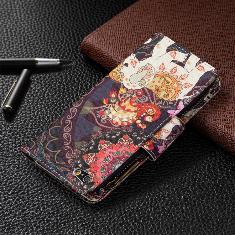 BF03 Pattern Printing Zipper Wallet Leather Protective Shell for iPhone 6 Plus/6S Plus 5.5 inch - Elephant-8