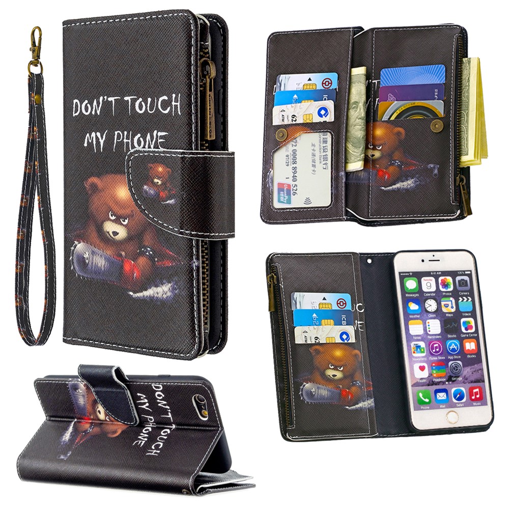 BF03 Pattern Printing Zipper Wallet Leather Protective Shell for iPhone 6 Plus/6S Plus 5.5 inch - Fierce Bear-1