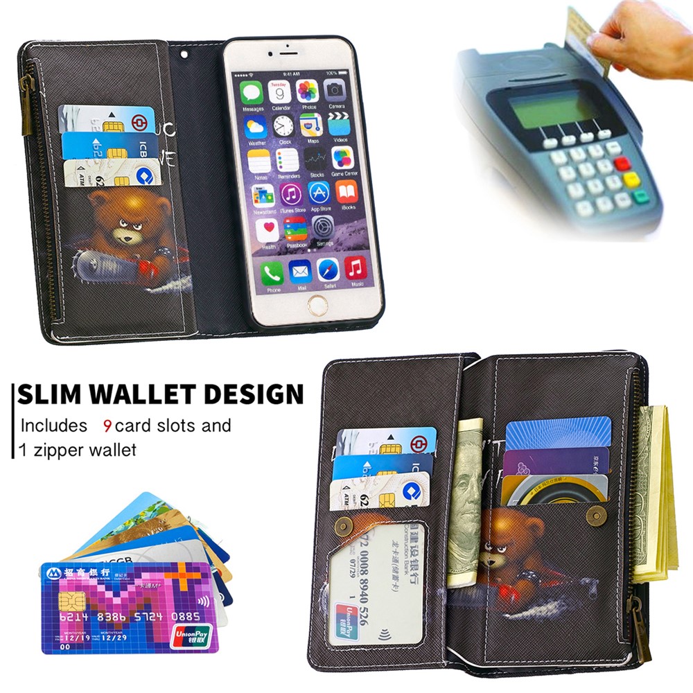 BF03 Pattern Printing Zipper Wallet Leather Protective Shell for iPhone 6 Plus/6S Plus 5.5 inch - Fierce Bear-6