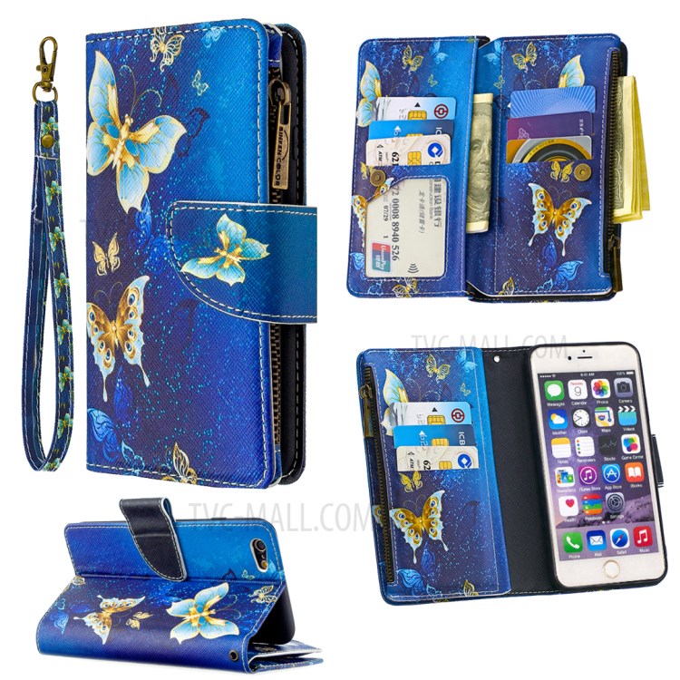 BF03 Pattern Printing Zipper Wallet Leather Protective Shell for iPhone 6 Plus/6S Plus 5.5 inch - Beautiful Butterfly-1