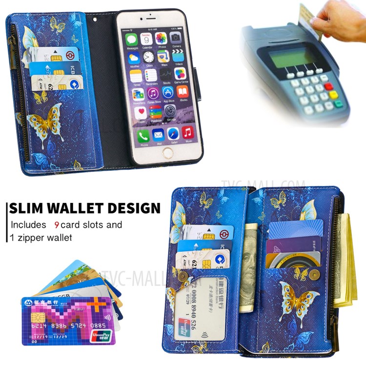 BF03 Pattern Printing Zipper Wallet Leather Protective Shell for iPhone 6 Plus/6S Plus 5.5 inch - Beautiful Butterfly-6