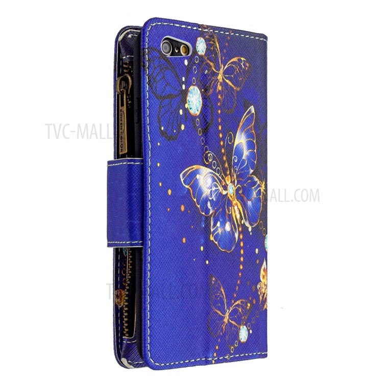 BF03 Pattern Printing Zipper Wallet Leather Protective Shell for iPhone 6 Plus/6S Plus 5.5 inch - Gold Butterfly-3