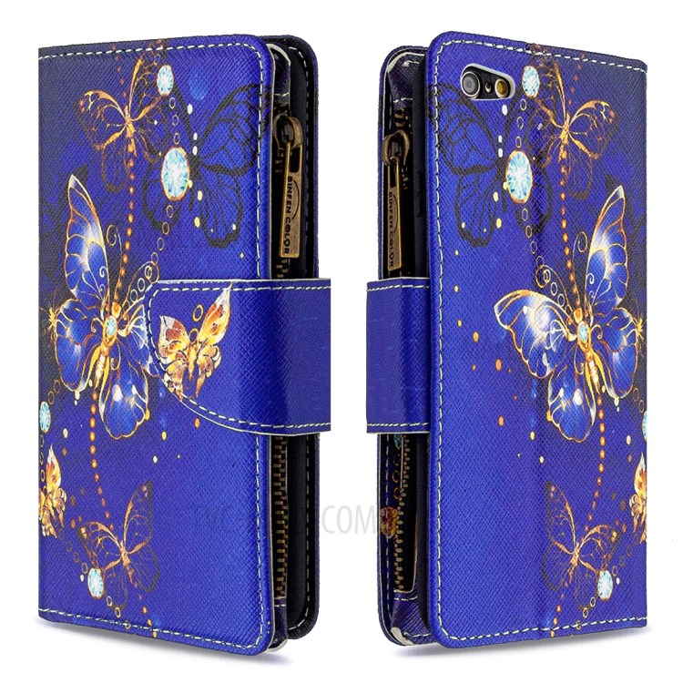 BF03 Pattern Printing Zipper Wallet Leather Protective Shell for iPhone 6 Plus/6S Plus 5.5 inch - Gold Butterfly-4