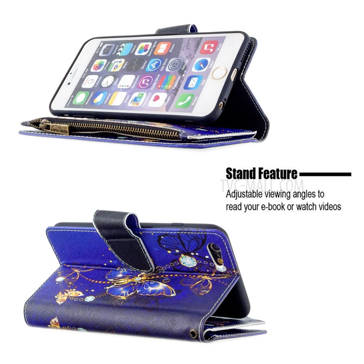 BF03 Pattern Printing Zipper Wallet Leather Protective Shell for iPhone 6 Plus/6S Plus 5.5 inch - Gold Butterfly-5