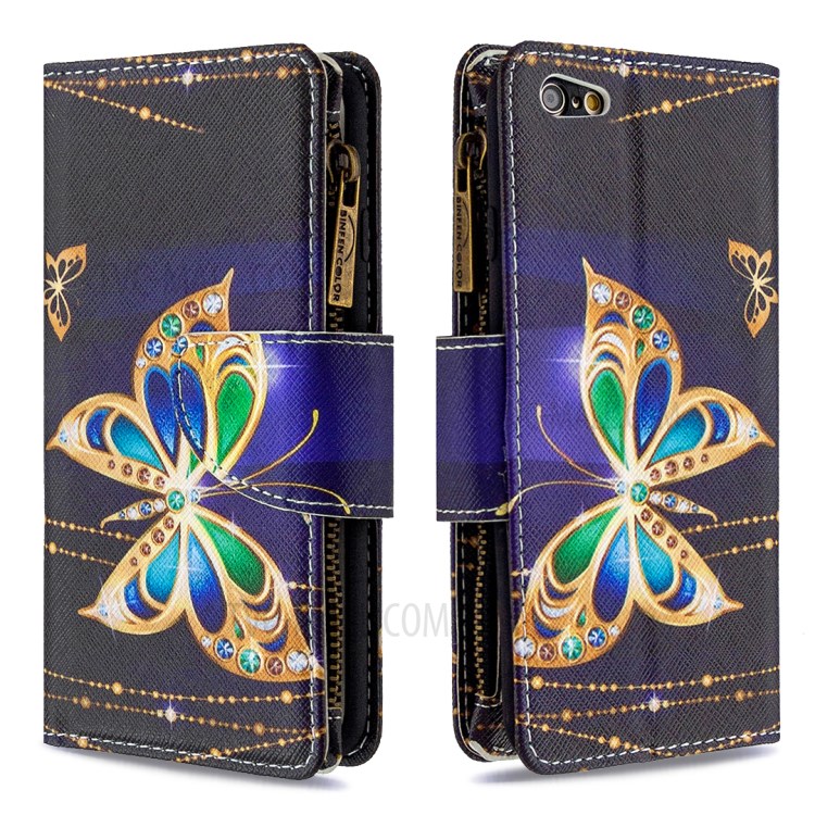 BF03 Pattern Printing Zipper Wallet Leather Protective Shell for iPhone 6 Plus/6S Plus 5.5 inch - Crystal Butterfly-4