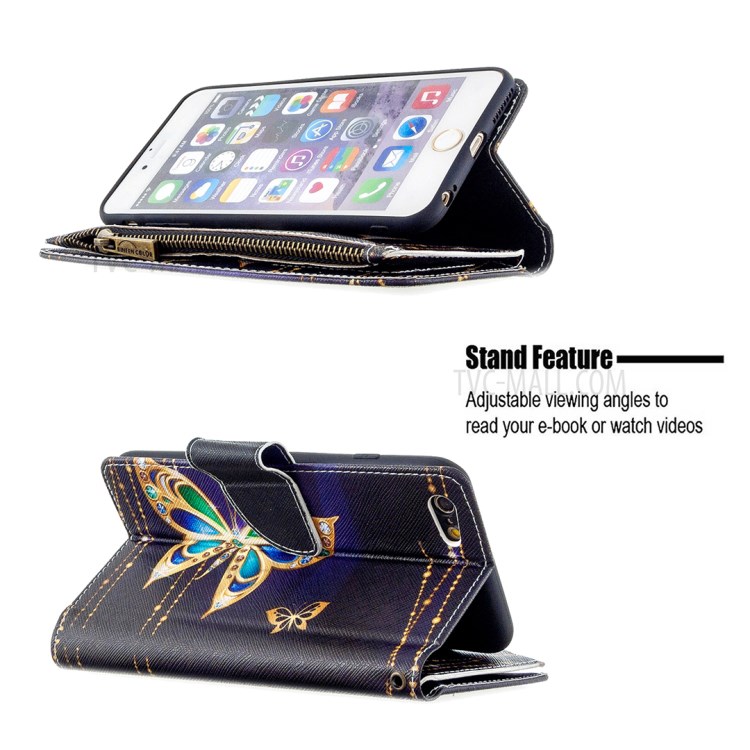 BF03 Pattern Printing Zipper Wallet Leather Protective Shell for iPhone 6 Plus/6S Plus 5.5 inch - Crystal Butterfly-5