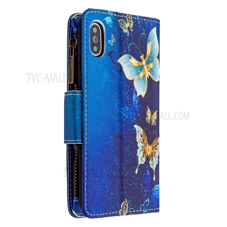 BF03 Pattern Printing Zipper Wallet Leather Protective Phone Cover for iPhone X/XS 5.8 inch - Beautiful Butterfly-3