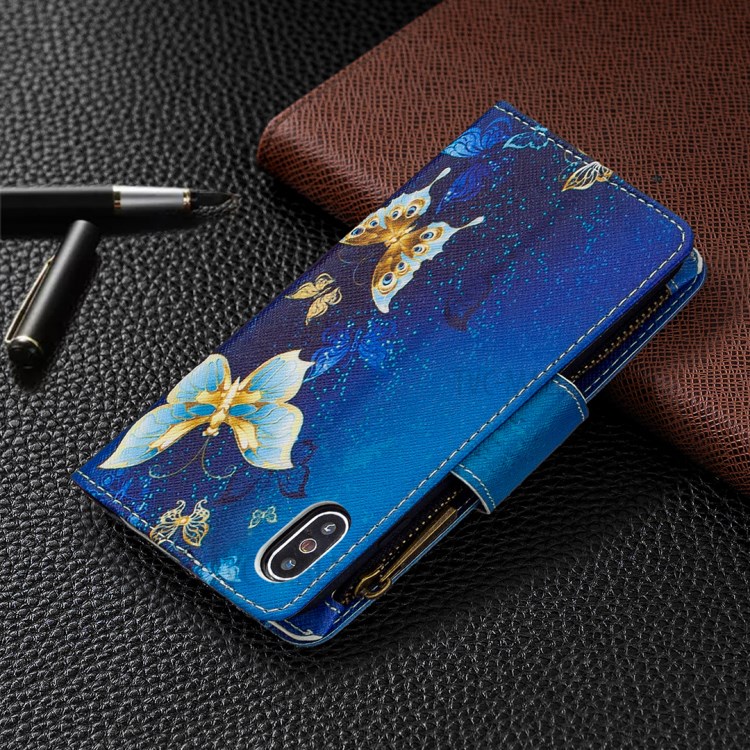 BF03 Pattern Printing Zipper Wallet Leather Protective Phone Cover for iPhone X/XS 5.8 inch - Beautiful Butterfly-8