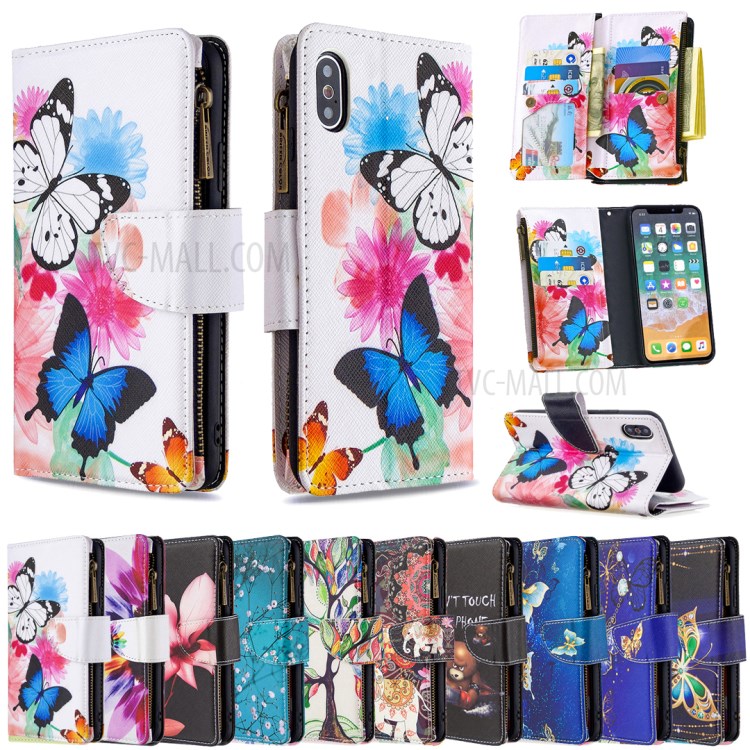 BF03 Pattern Printing Zipper Wallet Leather Protective Phone Cover for iPhone X/XS 5.8 inch - Beautiful Butterfly-9