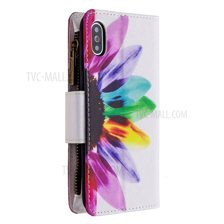 BF03 Pattern Printing Zipper Wallet Leather Protective Phone Cover for iPhone X/XS 5.8 inch - Colorful Petals-3
