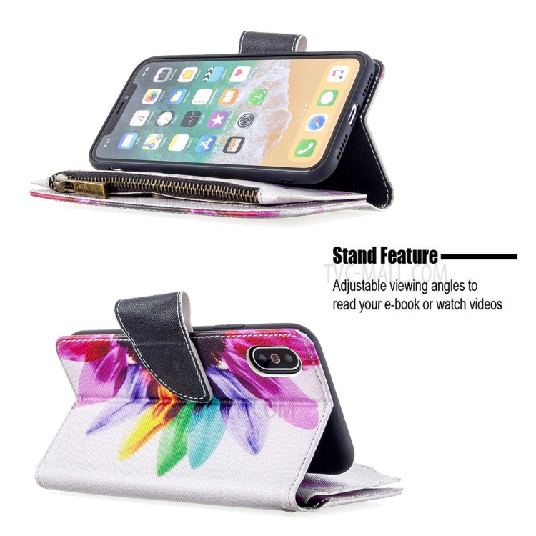 BF03 Pattern Printing Zipper Wallet Leather Protective Phone Cover for iPhone X/XS 5.8 inch - Colorful Petals-6