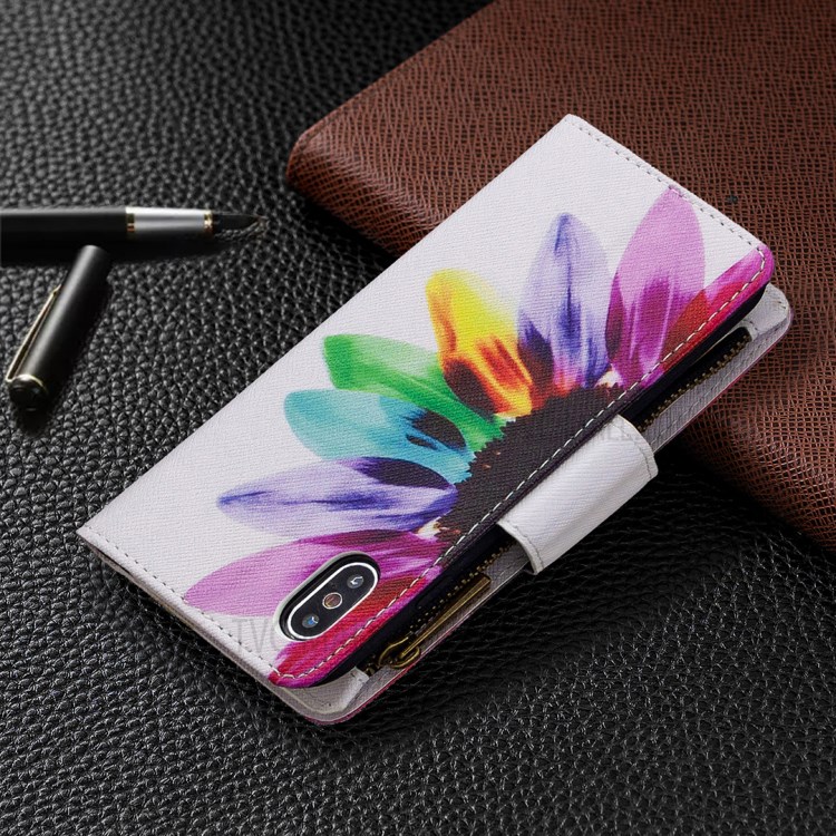 BF03 Pattern Printing Zipper Wallet Leather Protective Phone Cover for iPhone X/XS 5.8 inch - Colorful Petals-8