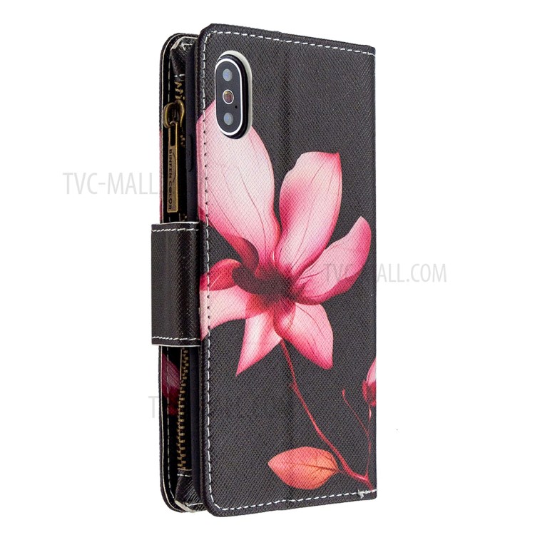 BF03 Pattern Printing Zipper Wallet Leather Protective Phone Cover for iPhone X/XS 5.8 inch - Flower-3