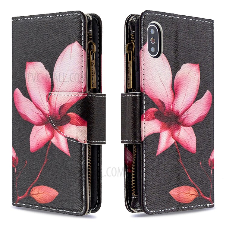 BF03 Pattern Printing Zipper Wallet Leather Protective Phone Cover for iPhone X/XS 5.8 inch - Flower-4