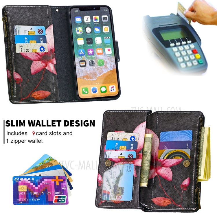 BF03 Pattern Printing Zipper Wallet Leather Protective Phone Cover for iPhone X/XS 5.8 inch - Flower-5