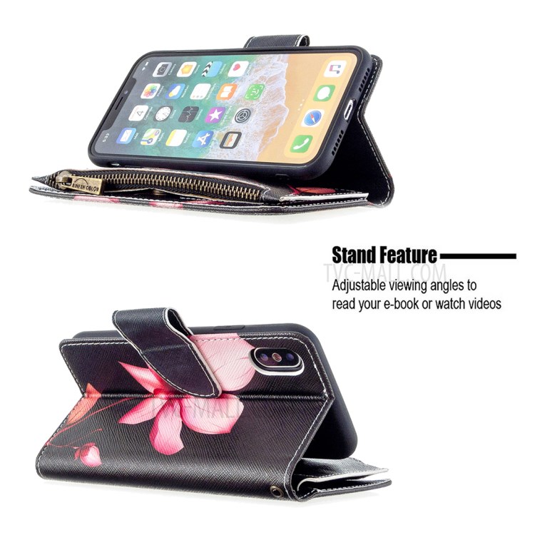BF03 Pattern Printing Zipper Wallet Leather Protective Phone Cover for iPhone X/XS 5.8 inch - Flower-6
