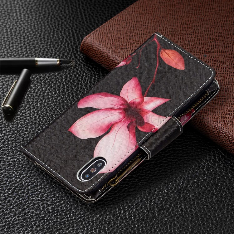 BF03 Pattern Printing Zipper Wallet Leather Protective Phone Cover for iPhone X/XS 5.8 inch - Flower-8