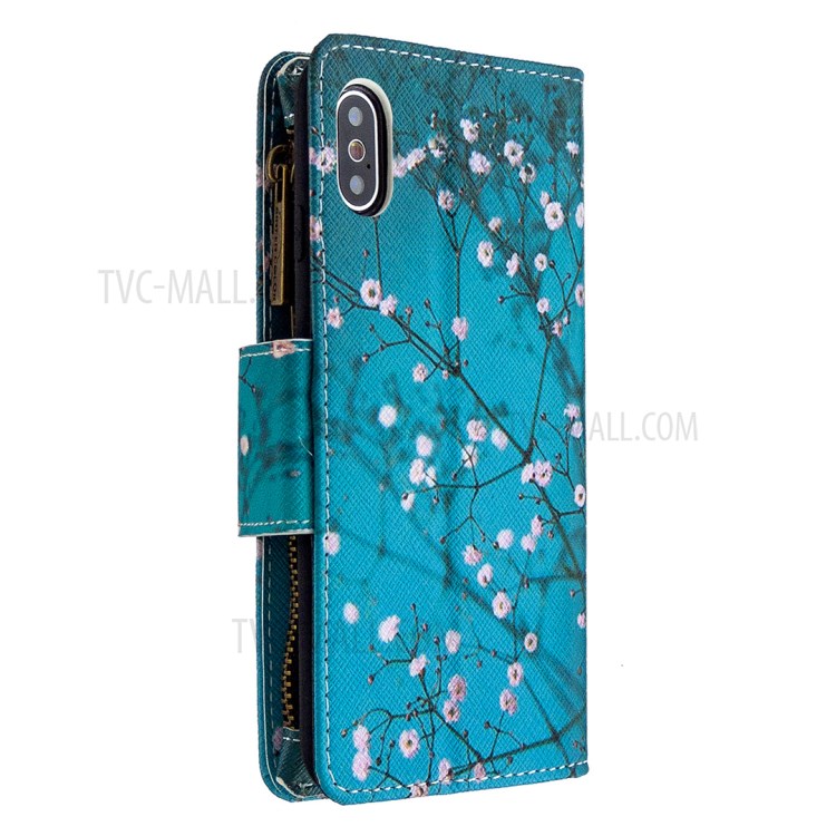 BF03 Pattern Printing Zipper Wallet Leather Protective Phone Cover for iPhone X/XS 5.8 inch - Plum Blossom-3