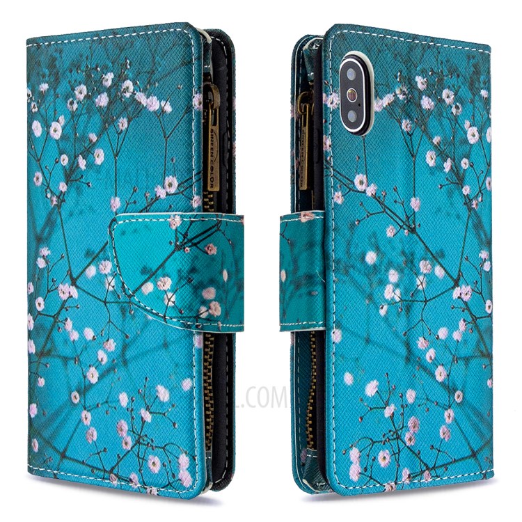 BF03 Pattern Printing Zipper Wallet Leather Protective Phone Cover for iPhone X/XS 5.8 inch - Plum Blossom-4