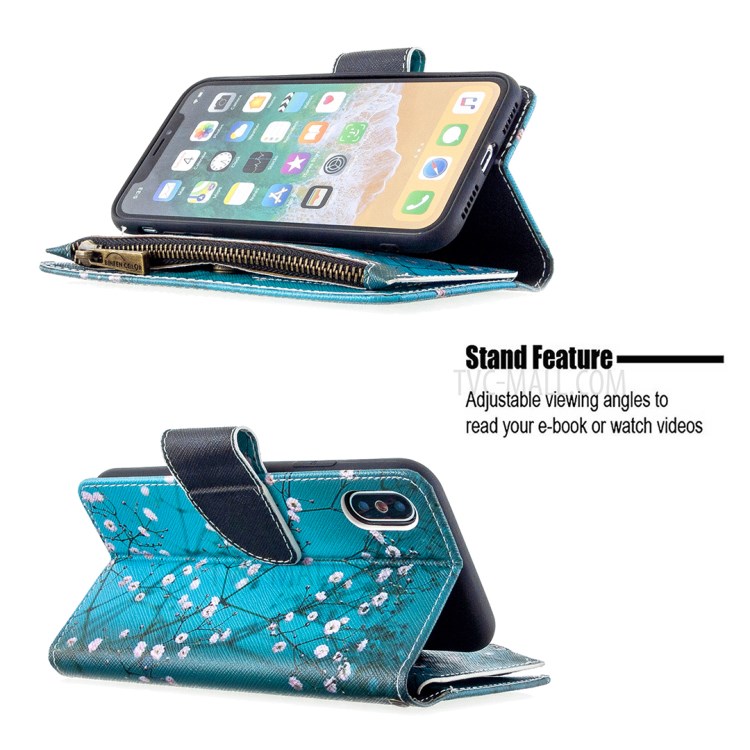 BF03 Pattern Printing Zipper Wallet Leather Protective Phone Cover for iPhone X/XS 5.8 inch - Plum Blossom-6
