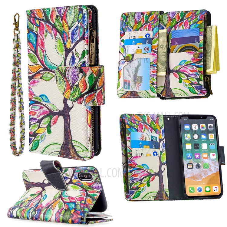 BF03 Pattern Printing Zipper Wallet Leather Protective Phone Cover for iPhone X/XS 5.8 inch - Life Tree-1