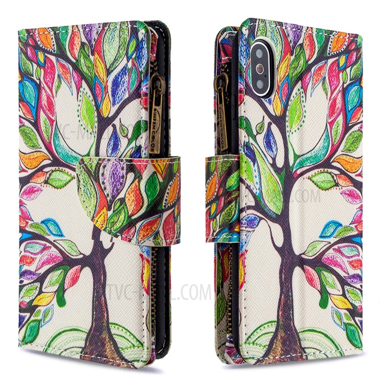 BF03 Pattern Printing Zipper Wallet Leather Protective Phone Cover for iPhone X/XS 5.8 inch - Life Tree-4