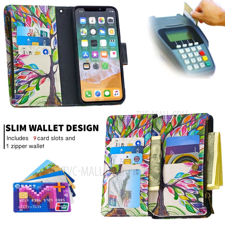 BF03 Pattern Printing Zipper Wallet Leather Protective Phone Cover for iPhone X/XS 5.8 inch - Life Tree-5