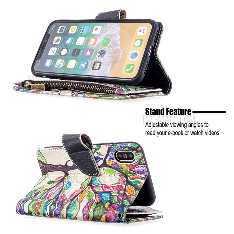 BF03 Pattern Printing Zipper Wallet Leather Protective Phone Cover for iPhone X/XS 5.8 inch - Life Tree-6