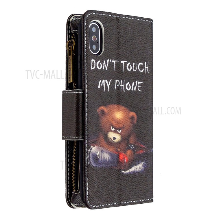 BF03 Pattern Printing Zipper Wallet Leather Protective Phone Cover for iPhone X/XS 5.8 inch - Fierce Bear-3